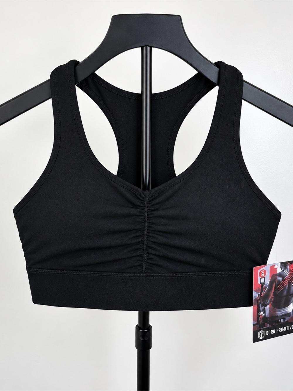 NWT Born Primitive Women’s Black Sports Bra Size Small Racerback Ruched Front